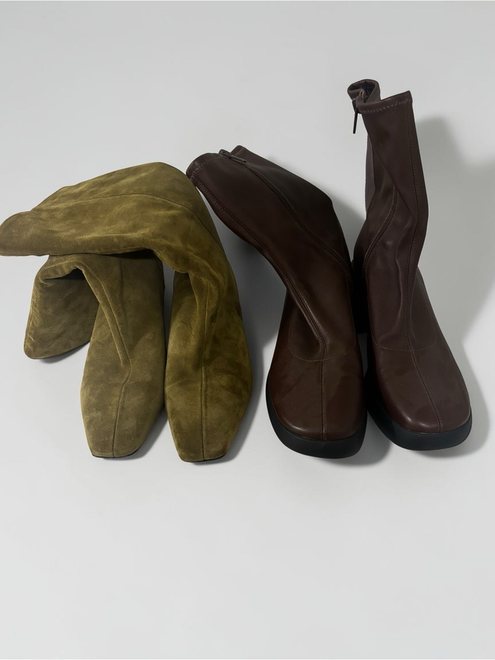 Vince 2 Pairs Boots Bundle Size 9 Designer Brown Green Square Toe